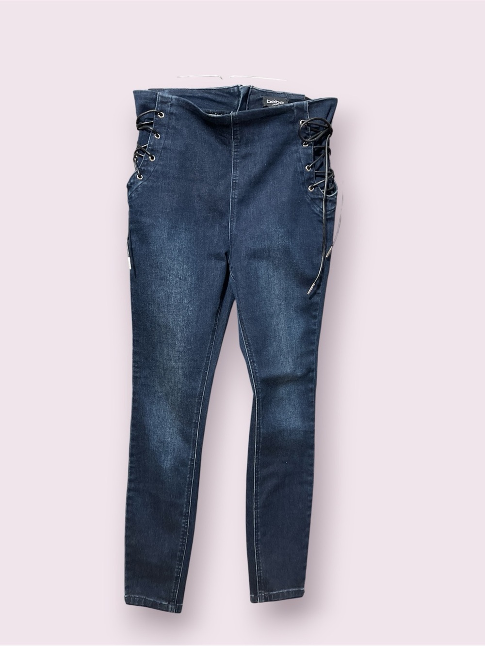 BEBE Women's Lace-Up High-Waist Skinny Jeans — Dark Blue